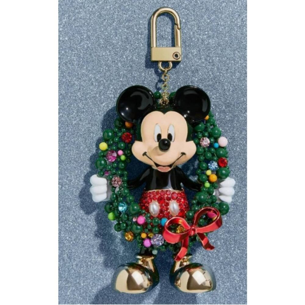 Disney BaubleBar Mickey Mouse Christmas Wreath Bag Charm Keychain Holiday NEW